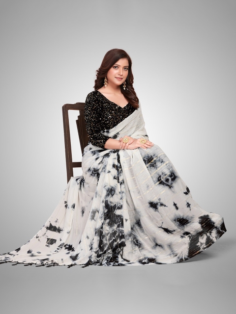 

Mitera White & Black Sequinned Embellished Saree