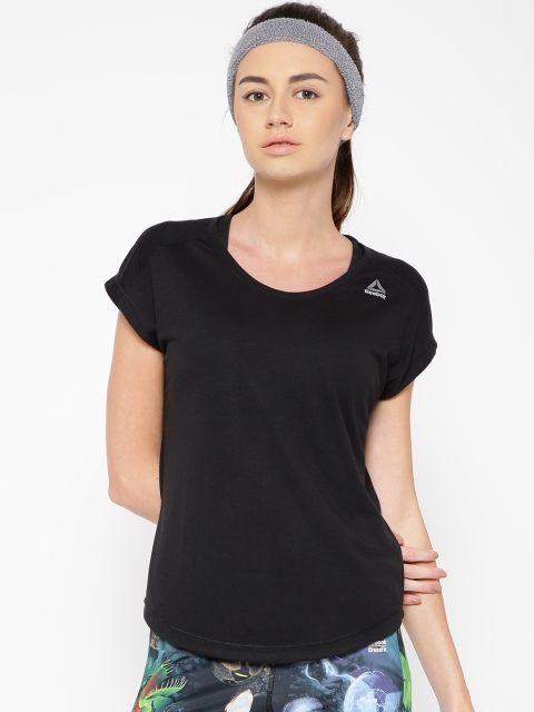 

Reebok Women Black WR SPRMIM 2.0 Solid Slim Fit Round Neck Training T-shirt