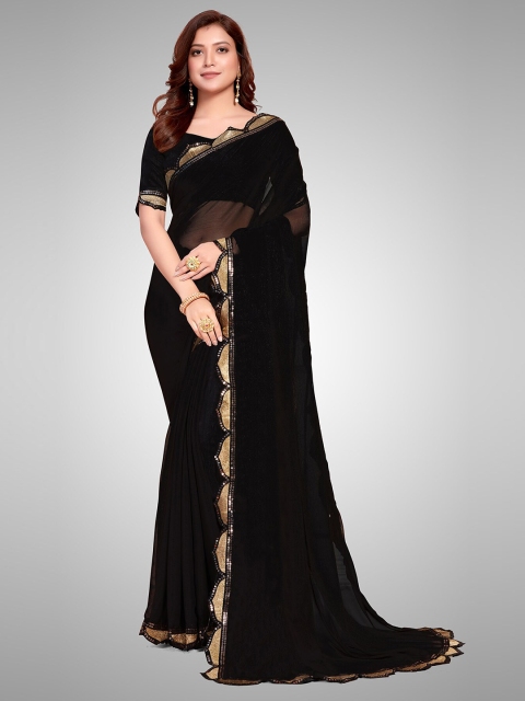 

Mitera Black & Gold-Toned Sequinned Saree