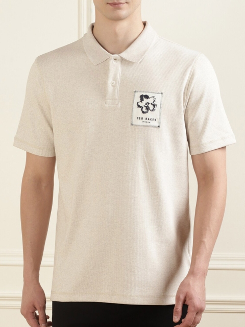 

Ted Baker Men Beige Polo Collar Applique T-shirt
