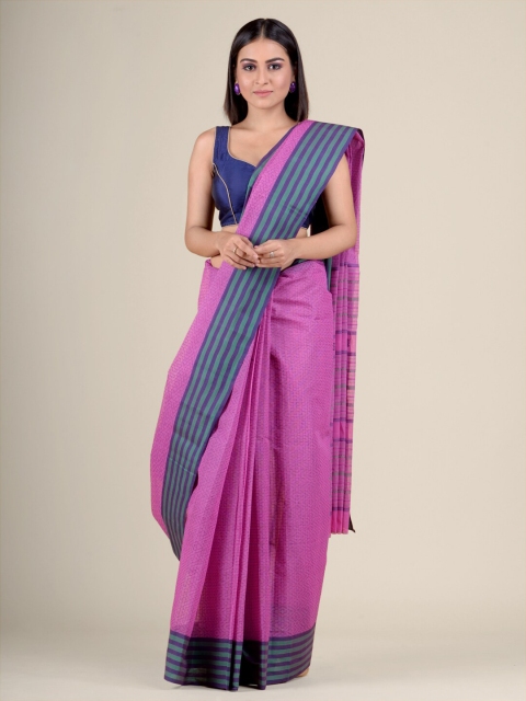 

Charukriti Violet & Blue Pure Cotton Taant Saree