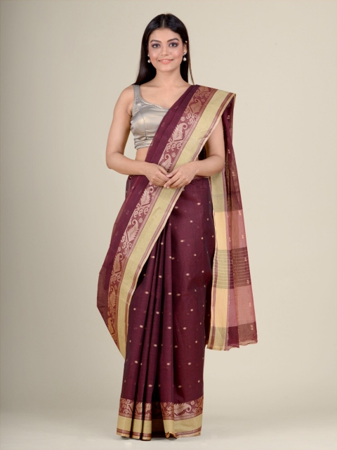 

Charukriti Maroon & Gold-Toned Woven Design Pure Cotton Taant Saree