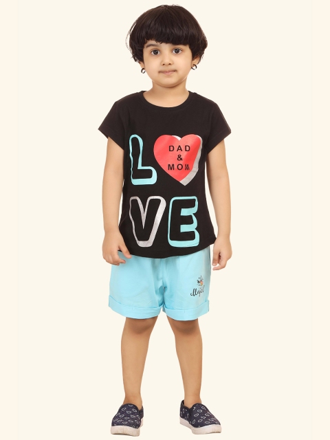 

minnow Girls Navy Blue & Black Typography 3 Printed T-shirt