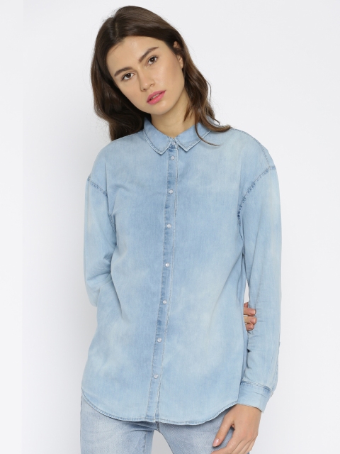

ONLY Women Blue Faded Regular Fit Denim Shirt