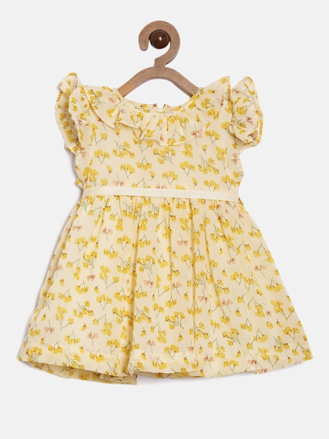 

Aomi Kids Girls Cream-Coloured Floral Printed Georgette Dress