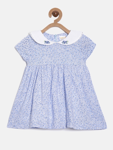 

Aomi Kids Girls Blue Floral Printed Peter Pan Collar A-Line Dress