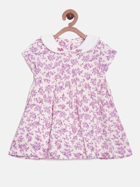 

Aomi Kids Girls Pink Floral Printed Embroidered Peter Pan Collar Dress