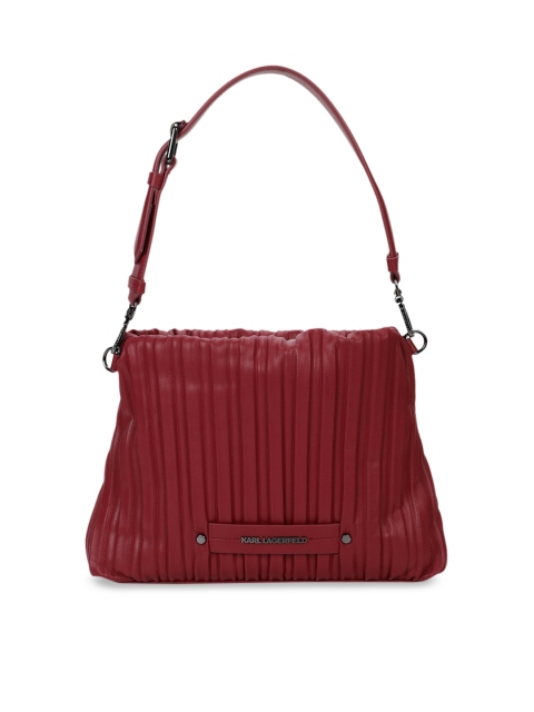 

Karl Lagerfeld Women Maroon Textured Leather Structured Cushiony Folded Small Tote Bag