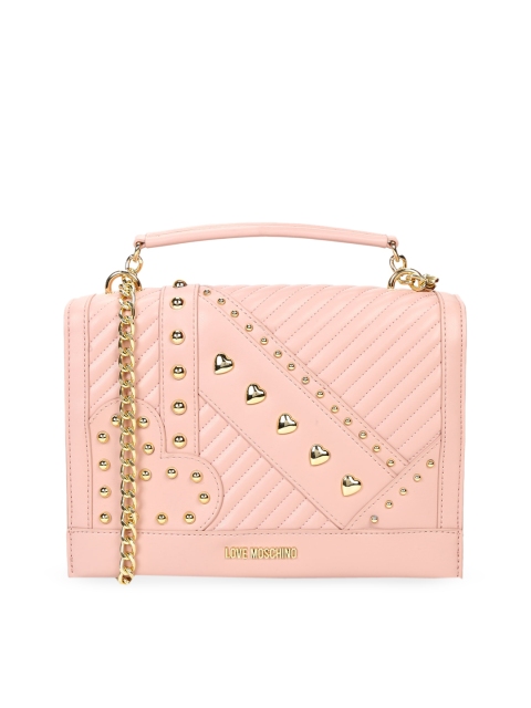 

LOVE MOSCHINO Women Pink Embellished Leather Structured Handheld Bag