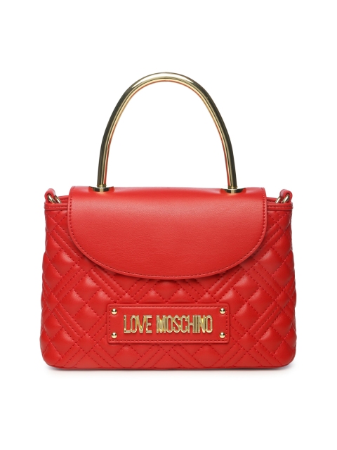 

LOVE MOSCHINO Red Geometric Textured Structured Handheld Bag with Quilted