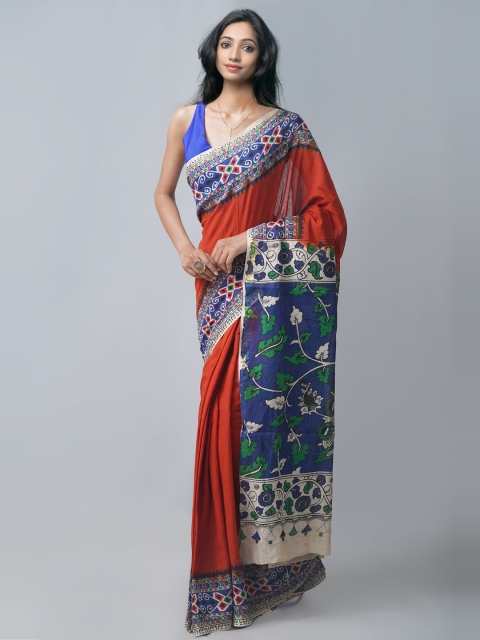 

Unnati Silks Maroon & Blue Kalamkari Pure Cotton Kanjeevaram Saree