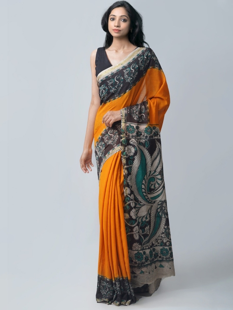 

Unnati Silks Orange & Green Ethnic Motifs Pure Cotton Kanjeevaram Saree