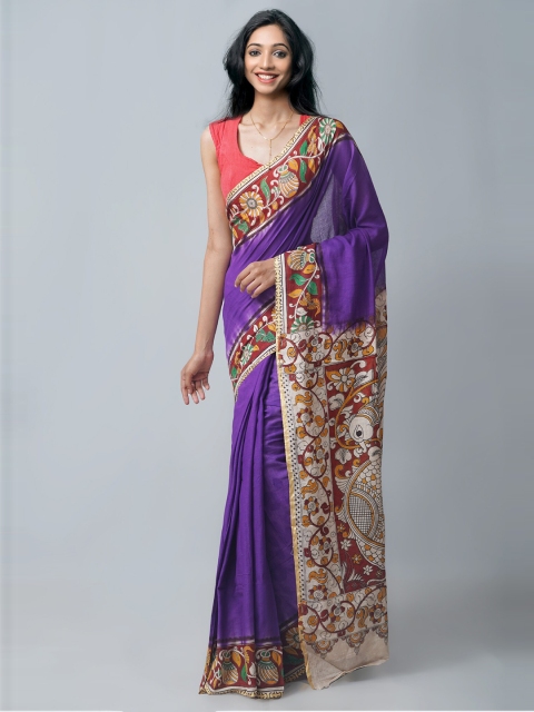 

Unnati Silks Violet & Maroon Kalamkari Pure Cotton Kanjeevaram Saree