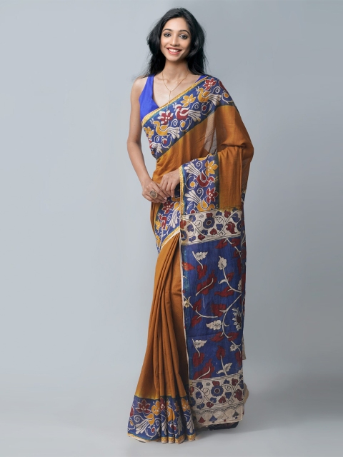 

Unnati Silks Brown & Blue Kalamkari Pure Cotton Kanjeevaram Saree