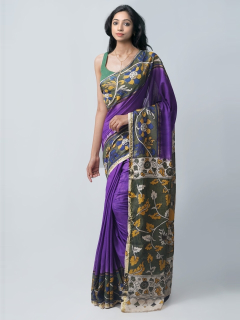 

Unnati Silks Violet & Green Kalamkari Pure Cotton Handloom Saree