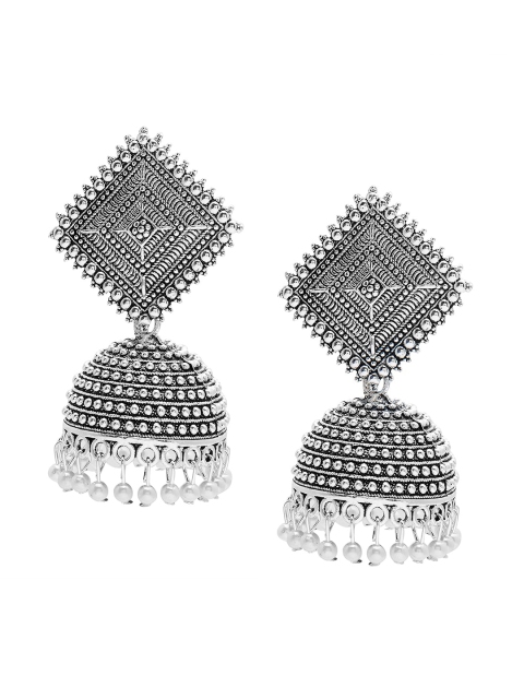 

Shining Jewel - By Shivansh Women Oxidised Silver-Toned Contemporary Jhumkas Earrings