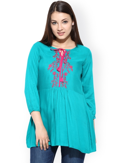 

Avanna Teal Blue Tunic with Embroidery