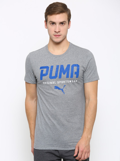 

Puma Men Grey Melange Style Tec Graphic Print Slim Fit T-shirt