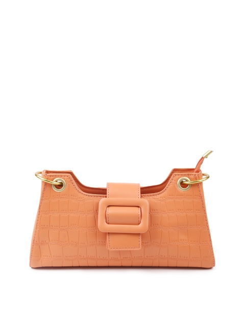 

ODETTE Women Orange Textured Leather Handheld Bag
