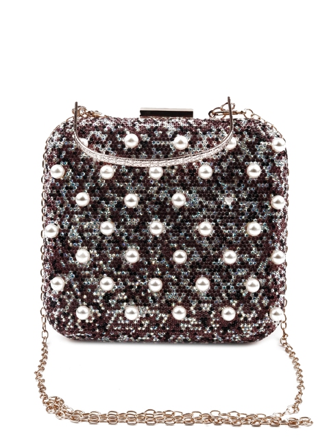 

ODETTE Women Dark Maroon Textured Leather Embellished Handheld Bag
