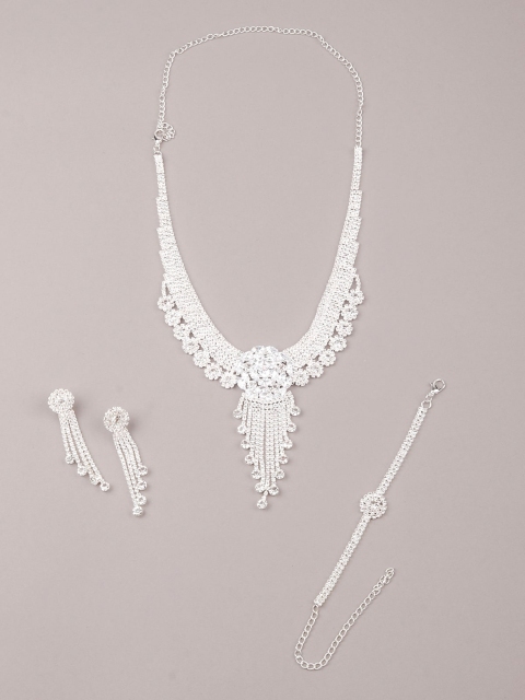 

ODETTE Silver-Plated AD Studded Jewellery Set