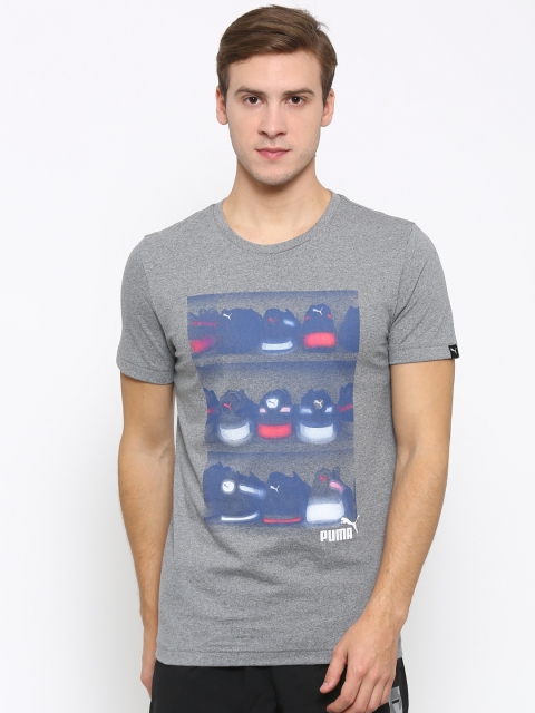 Puma Men Grey Melange Sneaker Photo Printed Round Neck Slim Fit T-shirt available at myntra for Rs.599