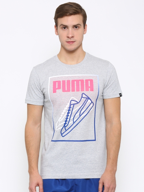 Puma Men Grey Melange Sneaker Lines Printed Round Neck Slim Fit T-shirt available at myntra for Rs.1049