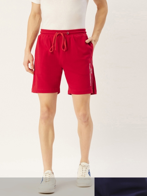 

AM SWAN Men Pack of 2 Brand Logo Print Regular Shorts, Red