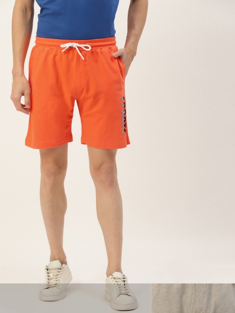 

AM SWAN Men Pack of 2 Pure Cotton Brand Logo Print Regular Shorts, Orange