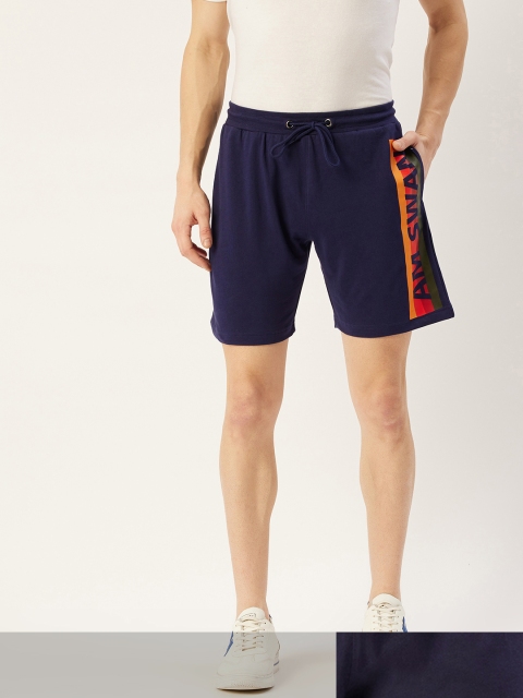 

AM SWAN Men Pack of 2 Brand Logo Print Regular Shorts, Navy blue