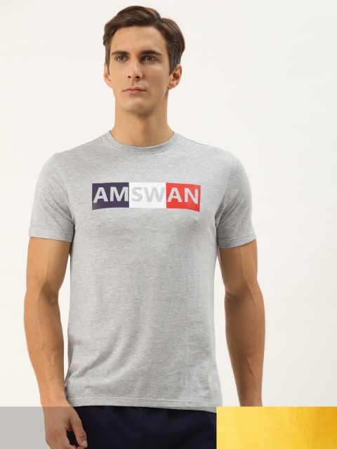 

AM SWAN Men Pack of 2 Printed T-shirts, Yellow