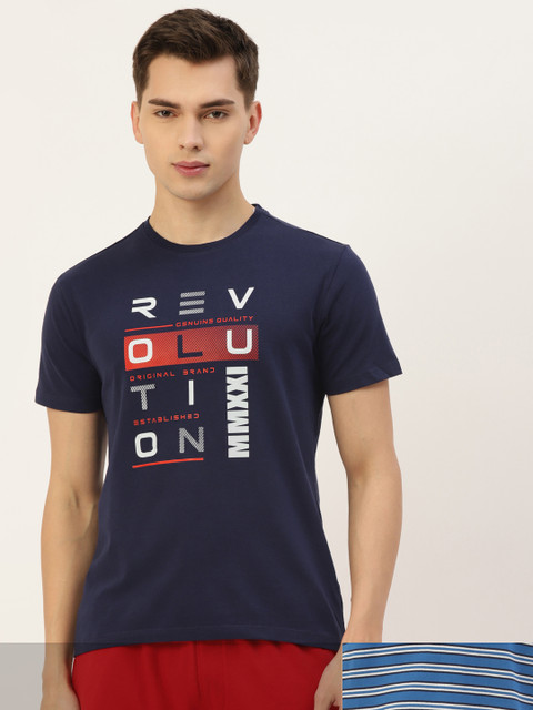 

AM SWAN Men Pack of 2 Printed T-shirts, Navy blue