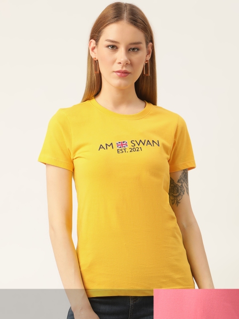 

AM SWAN Women Pack of 2 Printed T-shirts, Yellow