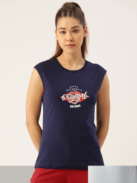 

AM SWAN Women Pack of 2 Printed T-shirts, Blue