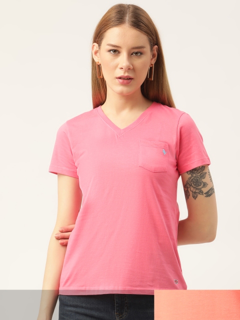 

AM SWAN Women Pack of 2 Solid T-shirts, Coral