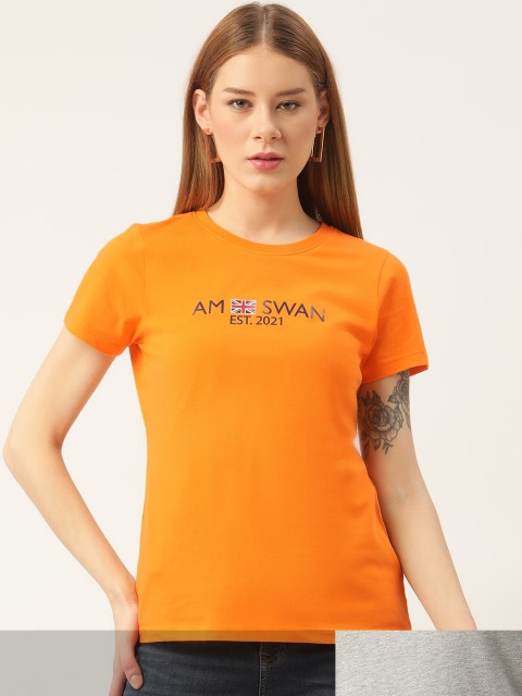 

AM SWAN Women Pack of 2 Printed T-shirts, Orange