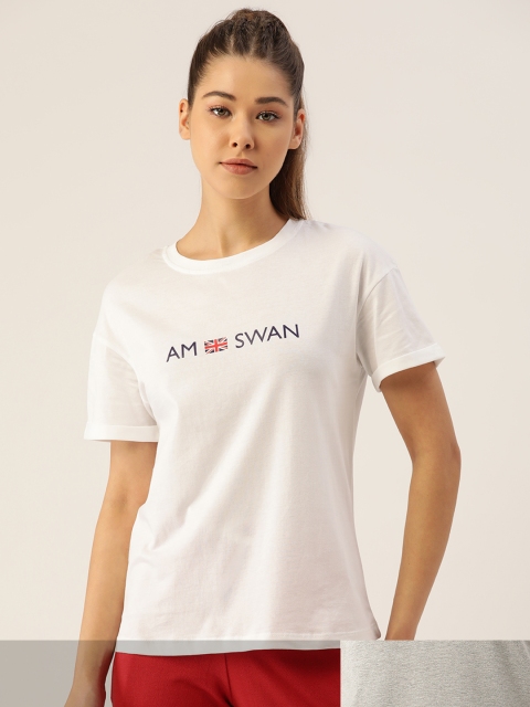 

AM SWAN Women Pack of 2 Printed T-shirts, Grey