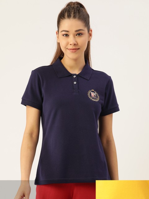 

AM SWAN Women Pack of 2 Pure Cotton T-shirts, Navy blue