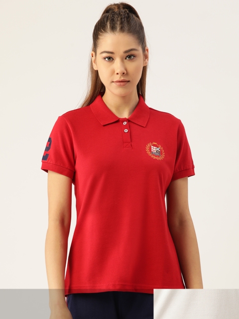 

AM SWAN Women Pack of 2 Solid Polo Pure Cotton T-shirts, White
