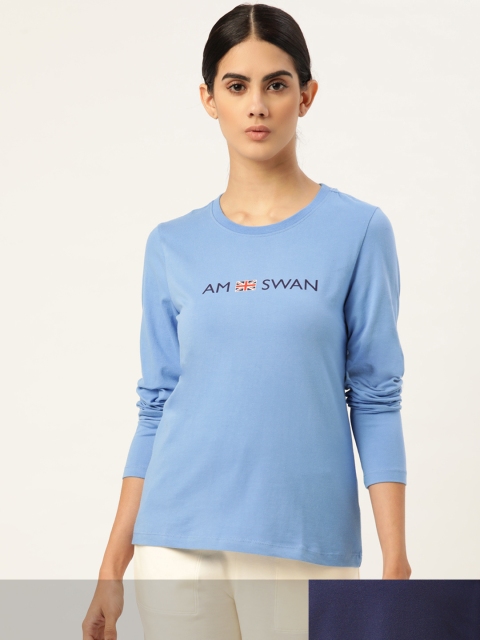 

AM SWAN Women Pack of 2 Printed T-shirts, Blue