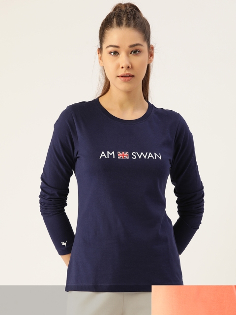 

AM SWAN Women Pack of 2 Pure Cotton Printed T-shirts, Navy blue