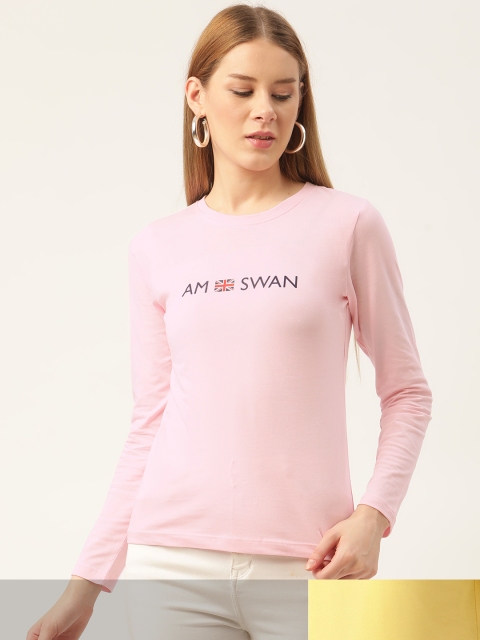 

AM SWAN Women Pack of 2 Pure Cotton Printed T-shirts, Yellow