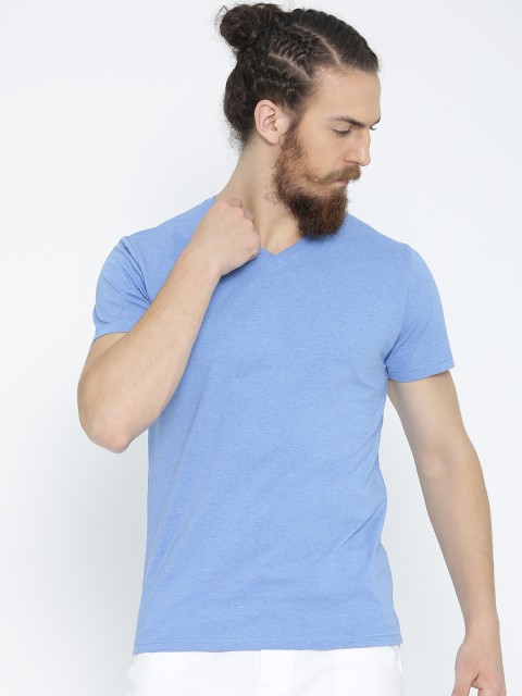 

Pepe Jeans Men Blue Solid Slim V-Neck T-shirt