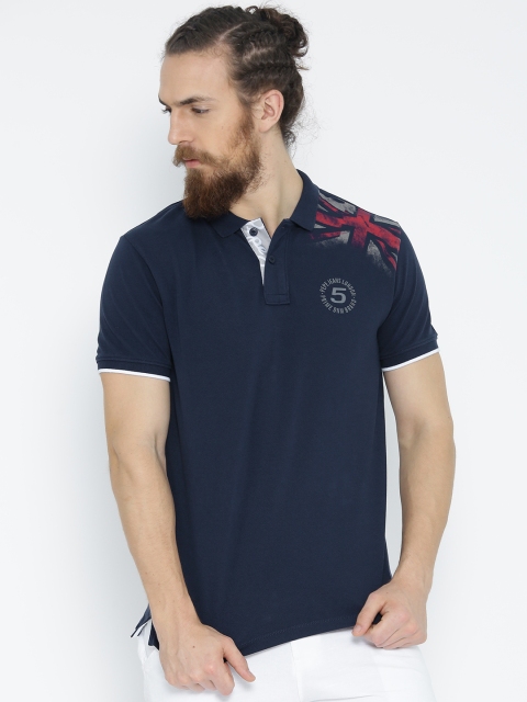 

Pepe Jeans Men Navy Blue Solid Polo Collar T-shirt