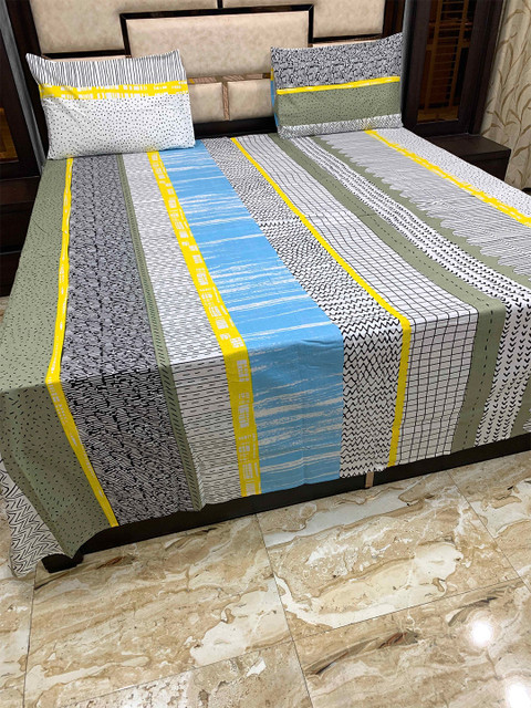 

Pure Decor Blue & Grey 200 TC Pure Cotton Queen Bedsheet with 2 Pillow Covers