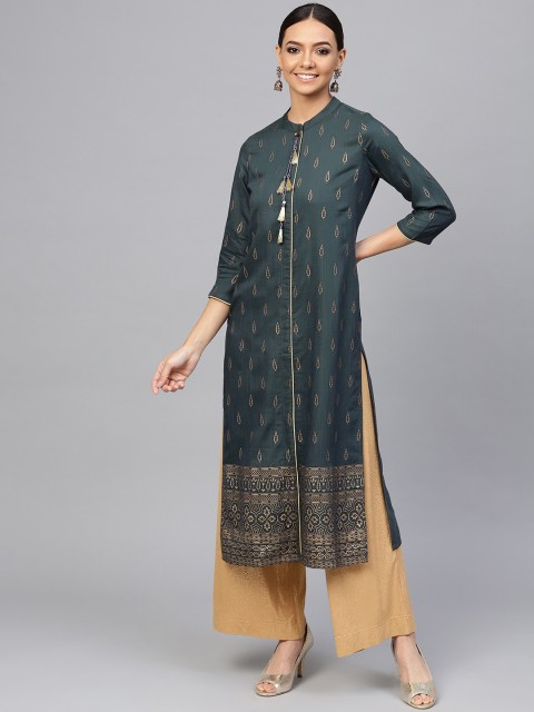 

Jaipur Kurti Women Grey Ethnic Motifs Printed Kurta
