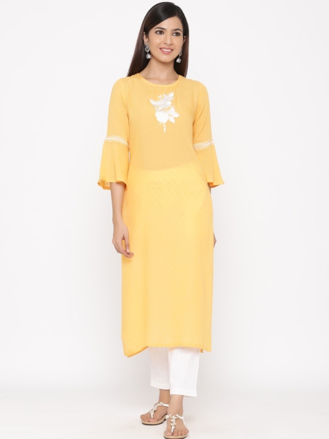 

Jaipur Kurti Women Yellow Floral Embroidered Kurta