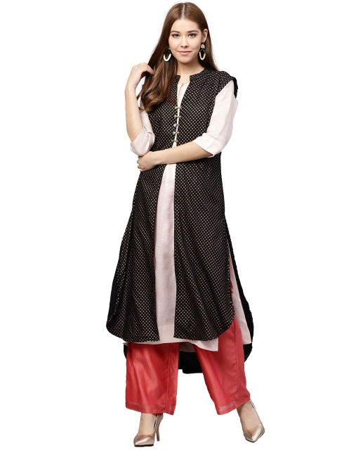 

Jaipur Kurti Women Black & Cream-Coloured Printed Longline Shrug