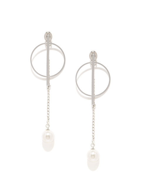 

ToniQ Silver-Toned Beaded Double-Sided Drop Earrings