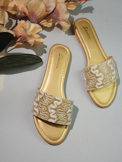 

Sanhose Women Gold-Toned Open Toe Flats